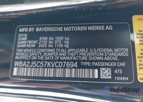 2019 BMW M240I z USA, uszkodzony, nr VIN WBA2J5C57KVC07694